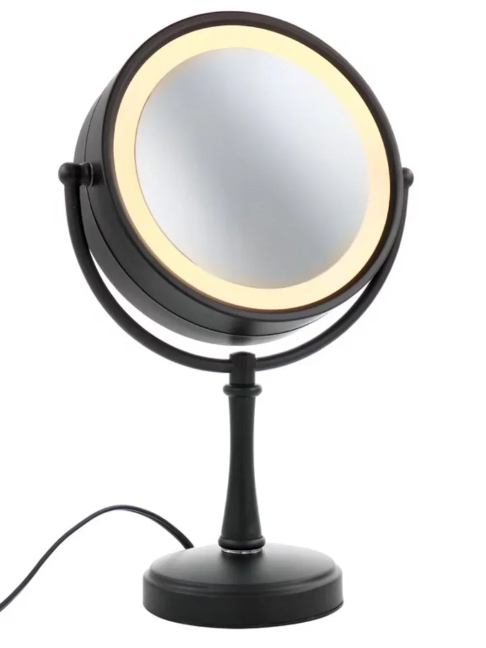Conair Reflections Matte Black Lighted Vanity Mirror with Dual Magnification